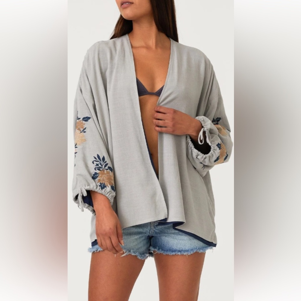 lovestitch Light Gray Embroidered Sleeve Swim Coverup
